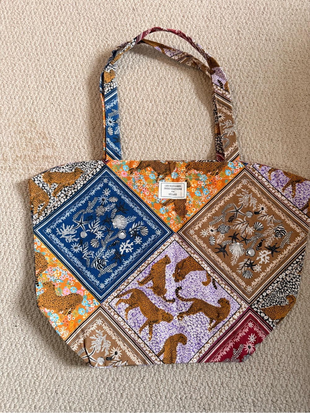 Patchwork Print Tote Bag in Multicolor